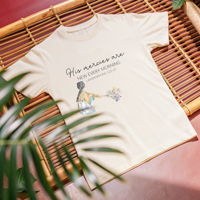 Christian Bible Verse  T-Shirt (His Mercies are new every morning Christian Bible verse shirt. Floral faith based  scripture gift. )