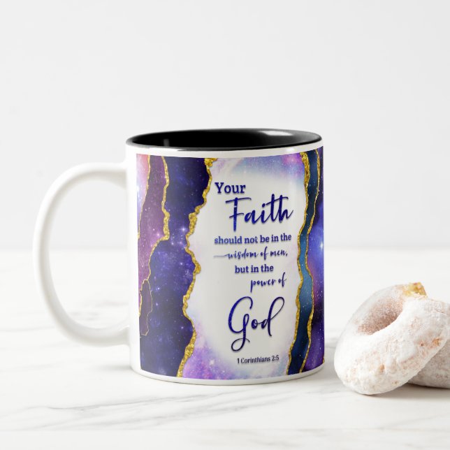 Christian Bible Verse Two-Tone Coffee Mug (With Donut)