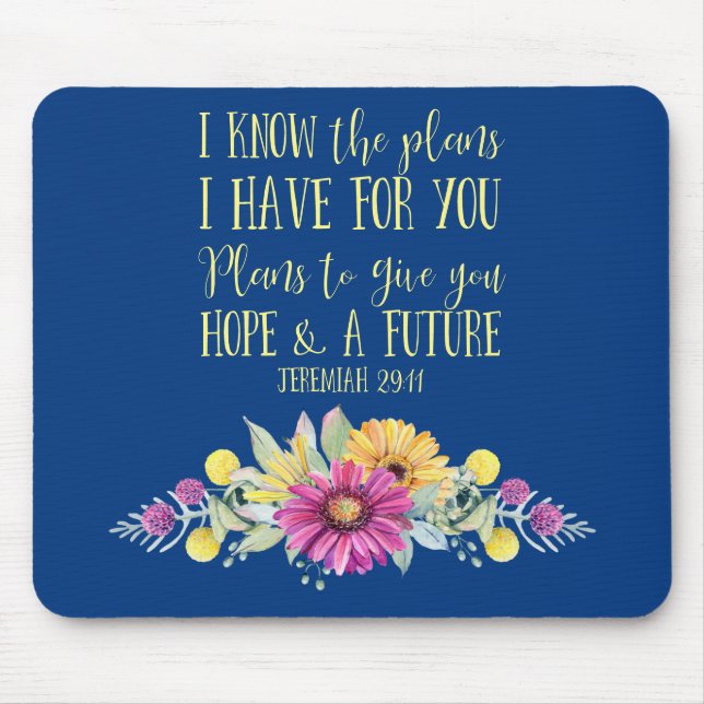 Christian Bible Verse Typography Floral Mouse Mat (Front)