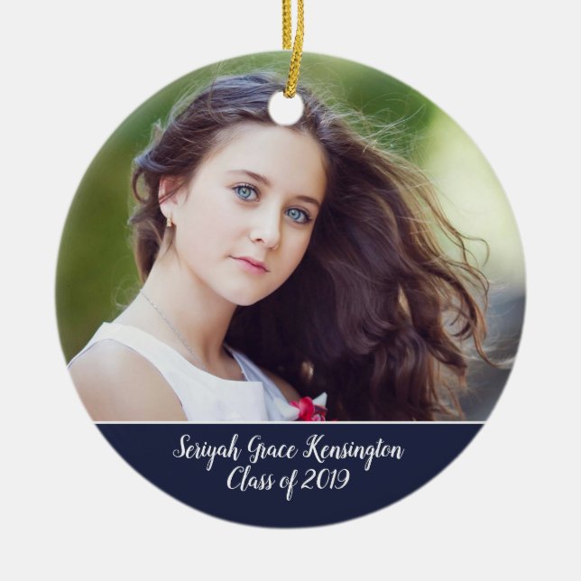 Christian Bible Verse Typography Graduation Photo Ceramic Tree Decoration (Front)