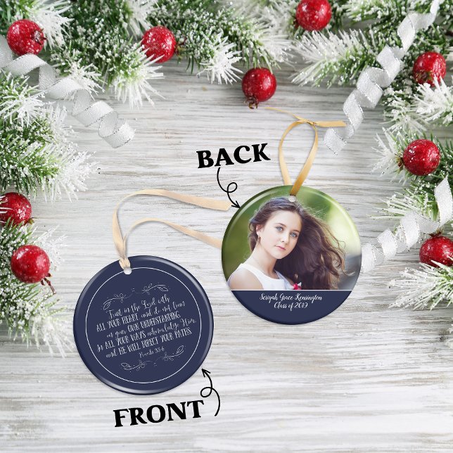 Christian Bible Verse Typography Graduation Photo Ceramic Tree Decoration (Christian Bible Verse Typography Graduation Photo Ceramic Ornament)