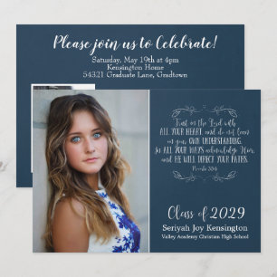 Christian Bible Verse Typography Graduation Photo Invitation