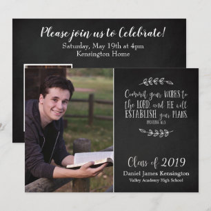 Christian Bible Verse Typography Graduation Photo Invitation