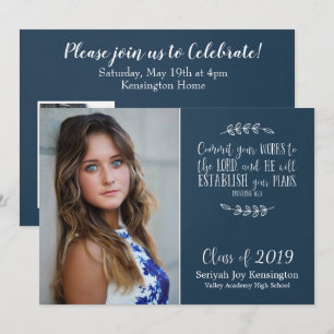 Christian Bible Verse Typography Graduation Photo Invitation