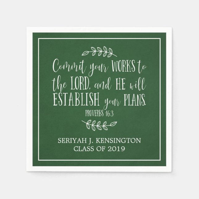 Christian Bible Verse Typography Green Graduation Napkin (Front)