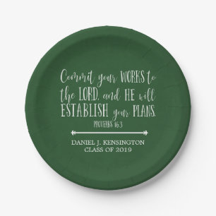 Christian Bible Verse Typography Green Graduation Paper Plate