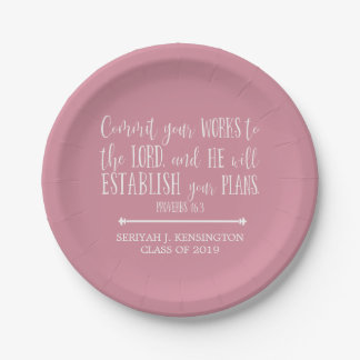Christian Bible Verse Typography Pink Graduation Paper Plate