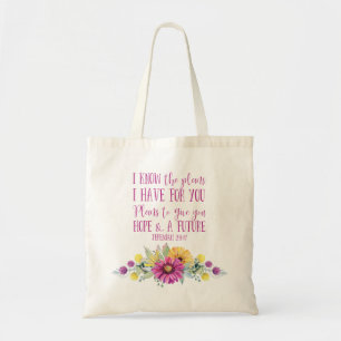 Christian Bible Verse Watercolor Floral Tote Bag