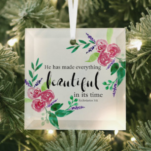 Christian Bible Verse Watercolor Flowers Beautiful Glass Tree Decoration