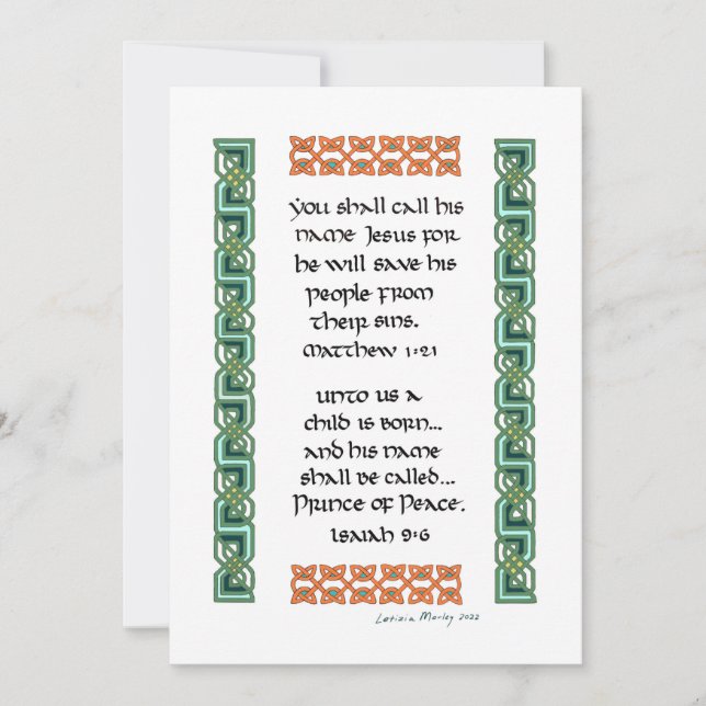 Christian Bible Verses Calligraphy Celtic Knot Holiday Card (Front)