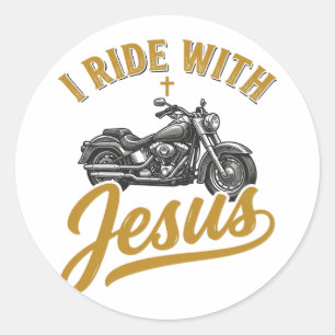 Christian Biker I Ride With Jesus Vintage Motorcyc Classic Round Sticker