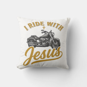 Christian Biker I Ride With Jesus Vintage Motorcyc Cushion
