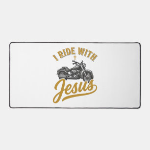 Christian Biker I Ride With Jesus Vintage Motorcyc Desk Mat