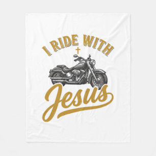 Christian Biker I Ride With Jesus Vintage Motorcyc Fleece Blanket