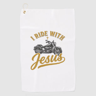 Christian Biker I Ride With Jesus Vintage Motorcyc Golf Towel