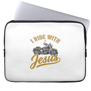 Christian Biker I Ride With Jesus Vintage Motorcyc Laptop Sleeve