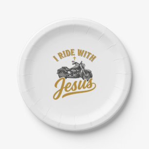 Christian Biker I Ride With Jesus Vintage Motorcyc Paper Plate