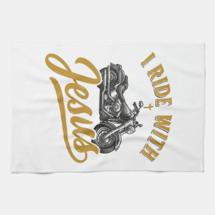 Christian Biker I Ride With Jesus Vintage Motorcyc Tea Towel