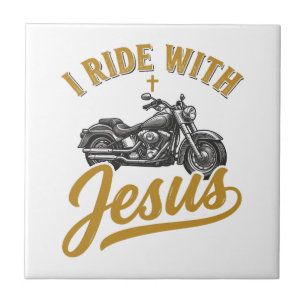 Christian Biker I Ride With Jesus Vintage Motorcyc Tile