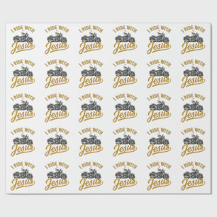 Christian Biker I Ride With Jesus Vintage Motorcyc Wrapping Paper