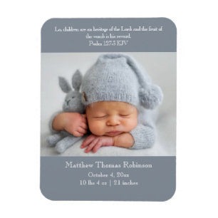 Christian Birth Announcement Card - Grey & white Magnet