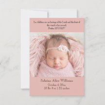 Christian Birth Announcement Card - Pink & black