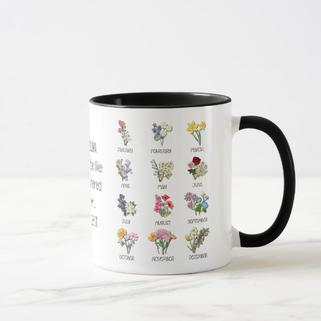 Christian BIRTH MONTH FLOWER Floral Bible Verse Mug (Right)