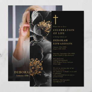 Christian Black And Gold Celebration Of Life Photo Invitation