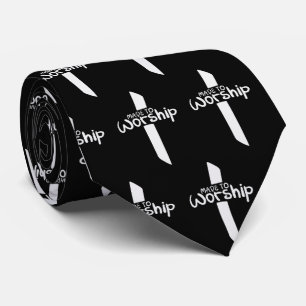 Christian Black and White Cross  Made to Worship  Tie