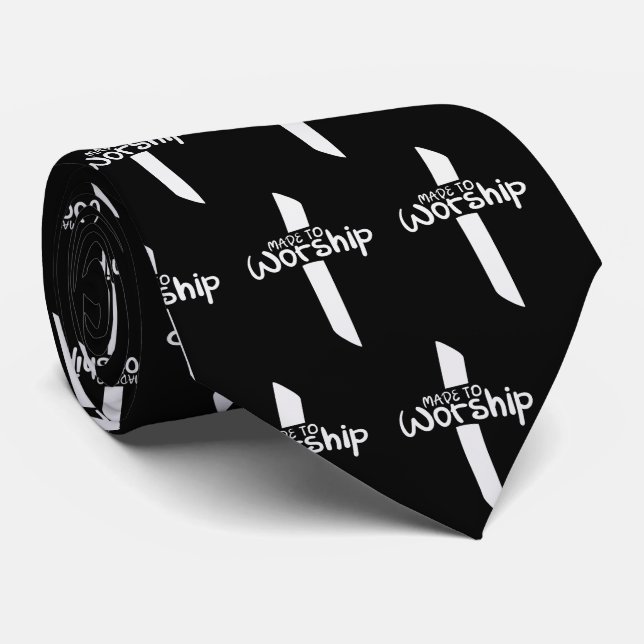 Christian Black and White Cross  Made to Worship  Tie (Rolled)