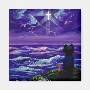 Christian Black Cat Mouse Cross Creationarts Magnet