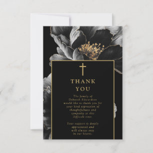 Christian Black Gold Celebration Of Life Funeral Thank You Card