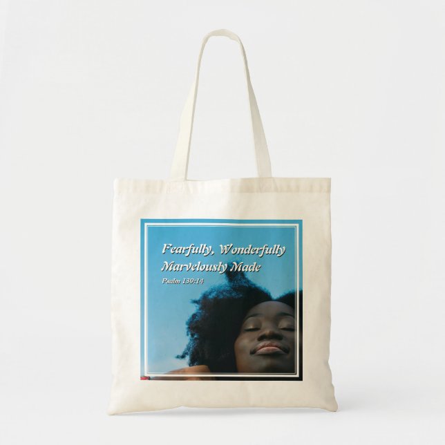 Christian Black Woman FEARFULLY WONDERFULLY MADE Tote Bag (Front)