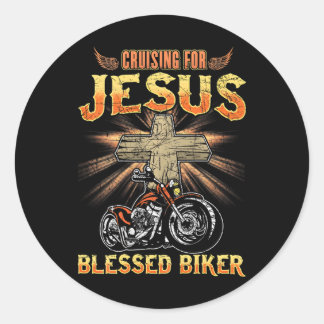 Christian Blessed Biker Dad Fathers Day Classic Round Sticker