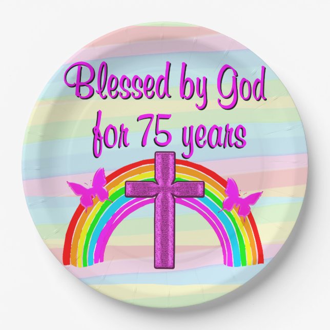 CHRISTIAN BLESSED BY GOD 75TH BIRTHDAY PAPER PLATE (Front)