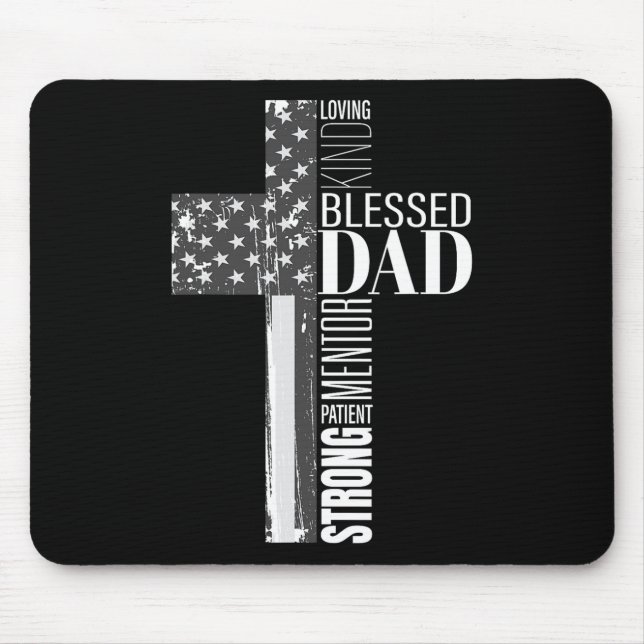Christian Blessed Dad American Flag Religious Fath Mouse Mat (Front)