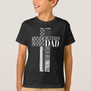 Christian Blessed Dad American Flag Religious Fath T-Shirt