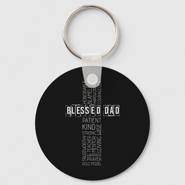 Christian Blessed Dad Cross Fathers Day  Key Ring (Front)