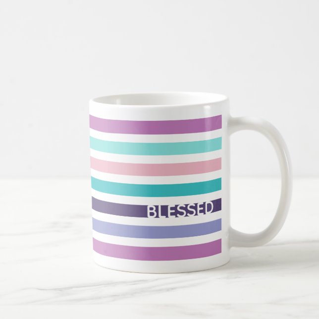 Christian BLESSED Modern Pastel Striped  Coffee Mug (Right)