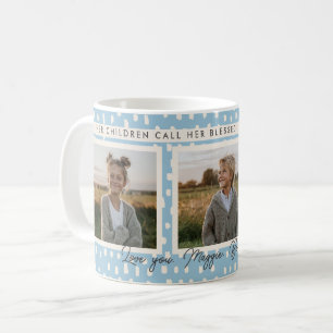 Christian Blessed Mum Photo Collage Keepsake Blue Coffee Mug