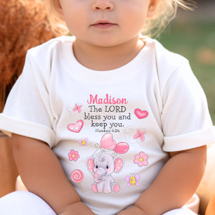 Christian Blessing Scripture Cute Pink Elephant Baby T-Shirt