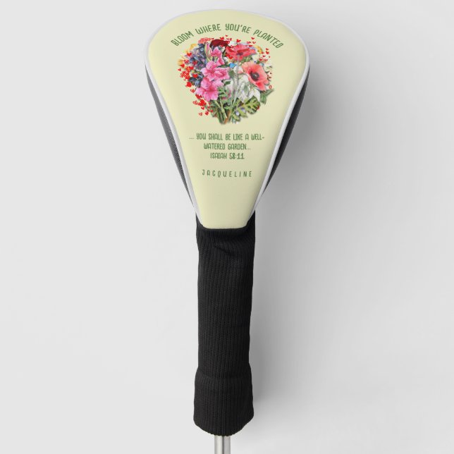 Christian BLOOM WHERE YOU'RE PLANTED Floral NAME Golf Head Cover (Front)