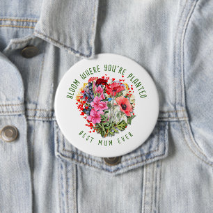 Christian BLOOM WHERE YOU'RE PLANTED Floral Plant 10 Cm Round Badge