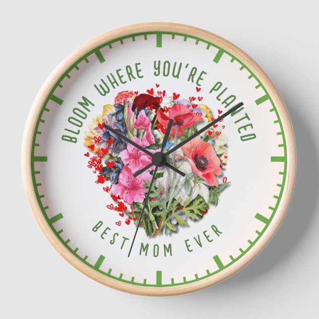 Christian BLOOM WHERE YOU'RE PLANTED Floral Plant Clock (Front)