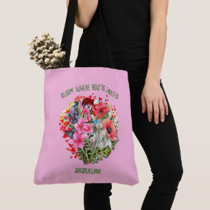 Christian BLOOM WHERE YOU'RE PLANTED Pink Floral Tote Bag