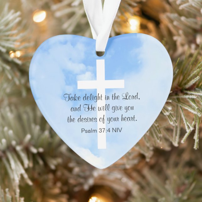 Christian Blue and White Bible Verse Heart Ornament (Tree)
