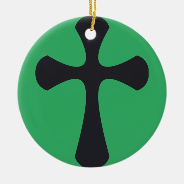 Christian blue cross ceramic tree decoration (Front)