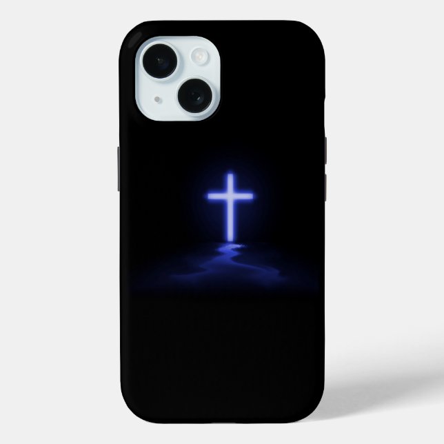 Christian Blue Cross in the Mist Case-Mate iPhone Case (Back)