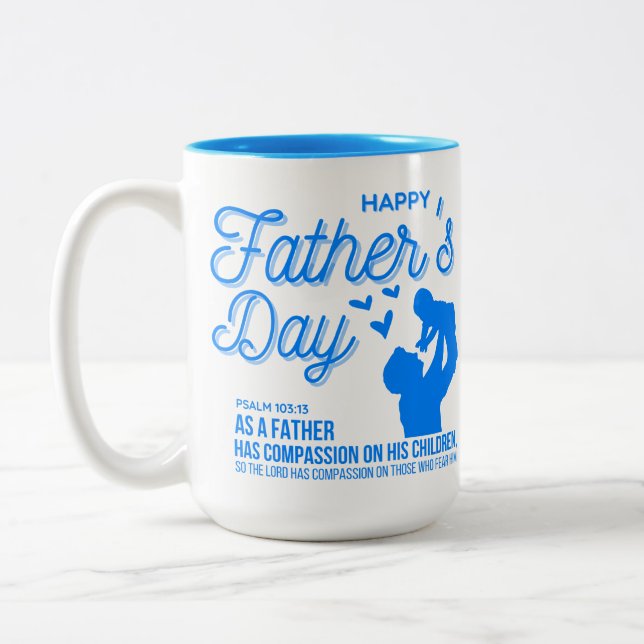 Christian Blue Father's Day Psalm 103:13 Bible Two-Tone Coffee Mug (Left)