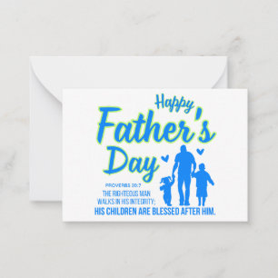 Christian Blue Happy Father's Day Proverbs 20:7 Card